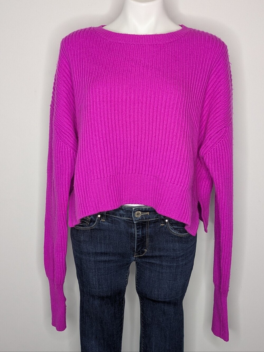 Re/Done Pink Purple Ribbed Long Sleeve Wool & Cashmere Cropped Sweater S